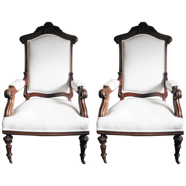 Wood French Large Oak Armchairs, circa 1880 - a Pair For Sale - Image 7 of 7