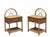 Beautiful pair of 1960s bedside tables made of natural rattan. The upper arch features a soft curve in Vienna straw, a...