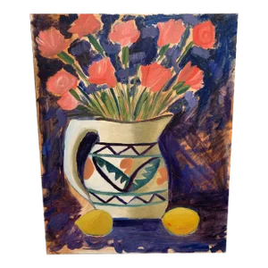 Vintage Flowers and Lemons Bold Colorful Canvas Painting