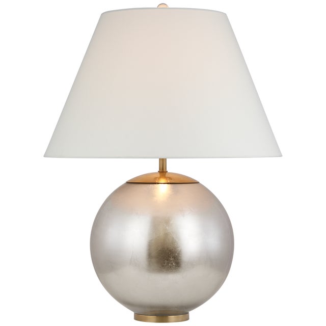 Modern AERIN by Visual Comfort Signature Morton Large Table Lamp in Burnished Silver Leaf with Linen Shade For Sale - Image 3 of 3