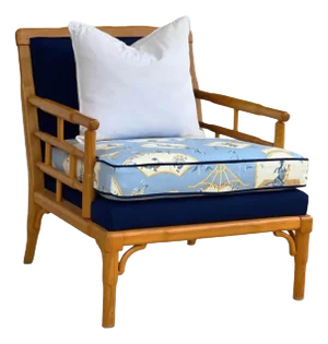 Faux Bamboo Lounge Chair Custom Upholstered in Scalamandre
