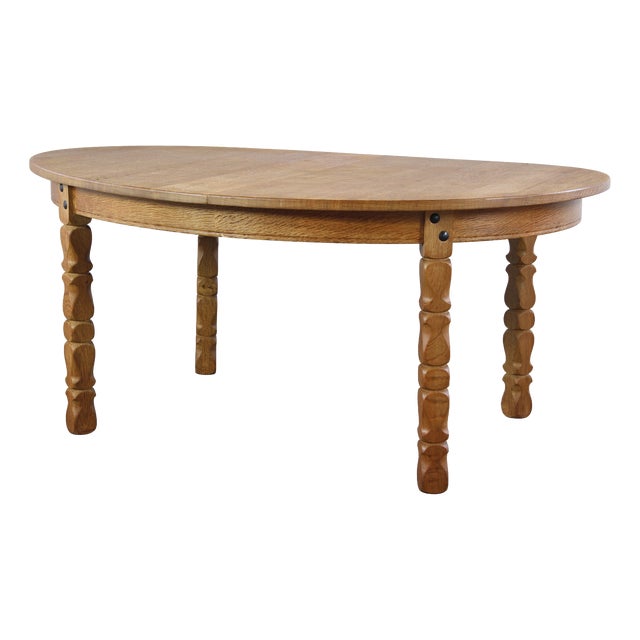 Vintage Danish Oval Oak Dining Room Table in the style of H. Kjærnulf, 1960s For Sale