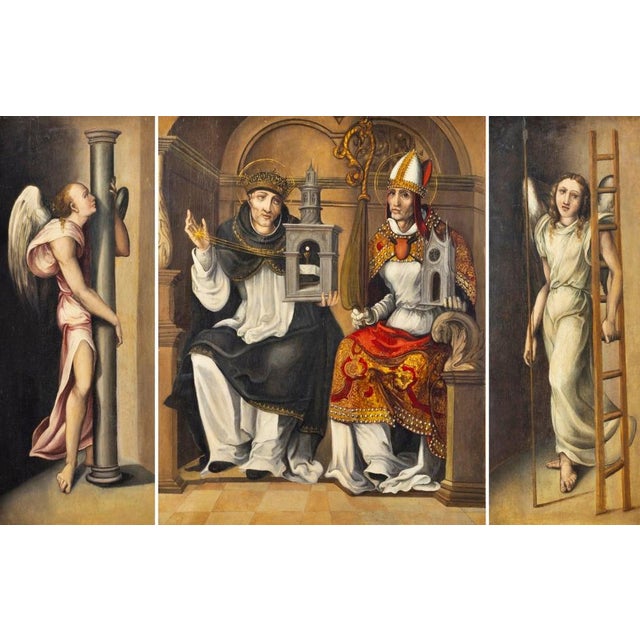 Spanish School Artist, Annunciation Triptych, 17th Century, Oil on Canvas For Sale - Image 14 of 14
