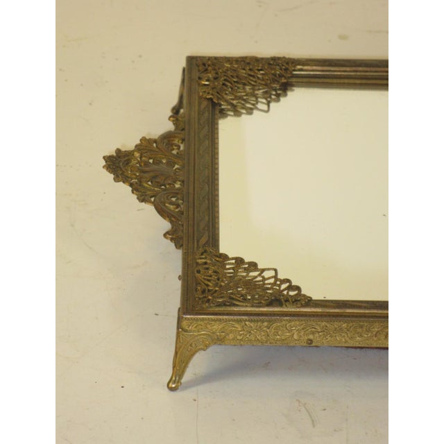 Neoclassical French Dresser Tray Antique Bronze Mirrored Openwork Handles For Sale - Image 6 of 12