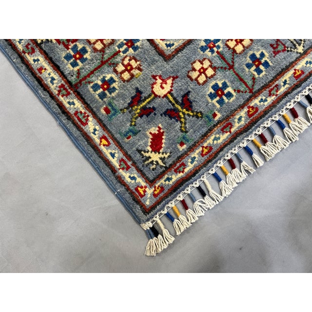 Blue Gray Persian-Style Floral Wool Runner Rug, Natural Dyes, 2'9" X 9'7" For Sale - Image 13 of 14