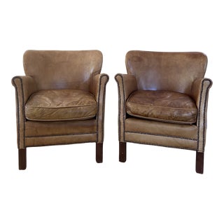 Restoration Hardware Professor's Leather Chairs With Nailheads - a Pair For Sale