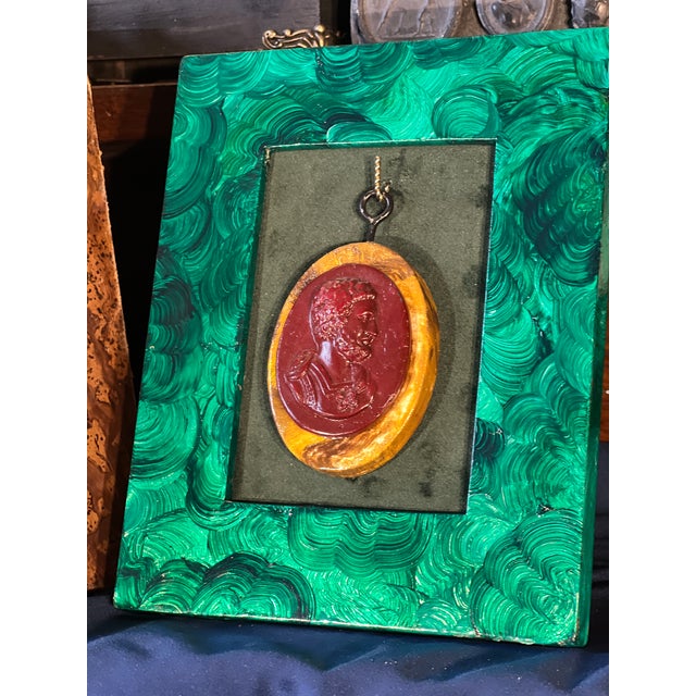 Grand Tour Style Faux Jasper Intaglio of Emperor Hadrian in Faux Malachite Frame. For Sale - Image 10 of 10