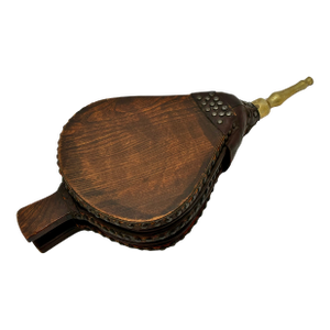 Outstanding Large 1890s Antique Hand Made English Yew Wood & Brass "Double Lung" Fireplace Bellows - 24 Inches Long