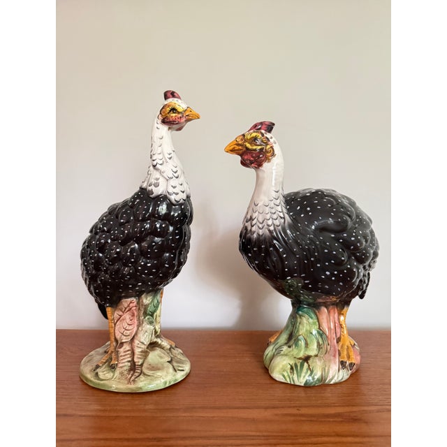 Large Pair of Ceramic Guinea Hens or Fowl, Made in Italy For Sale - Image 4 of 10