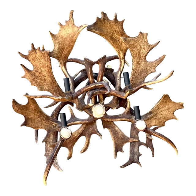 Vintage Monumental Antler and Metal Wall Sconce For Sale