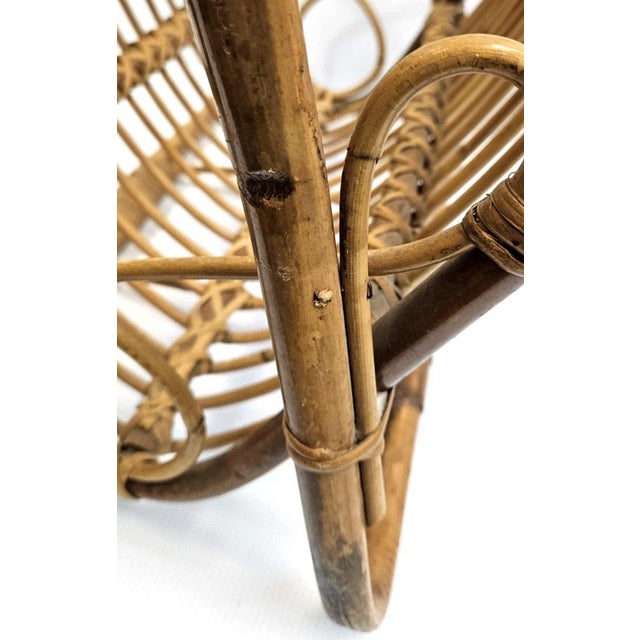 Coffee Vintage MCM Rattan Wicker 19" Magazine Rack Stand Franco Albini Style Boho Decor For Sale - Image 8 of 14