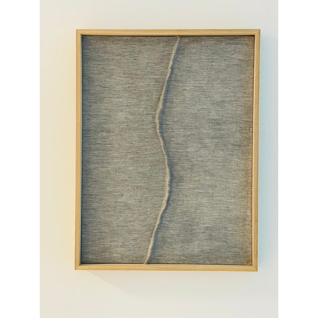 Contemporary 1970s Minimalist Plaster Art Painting Wavery Line in Gray For Sale - Image 3 of 4