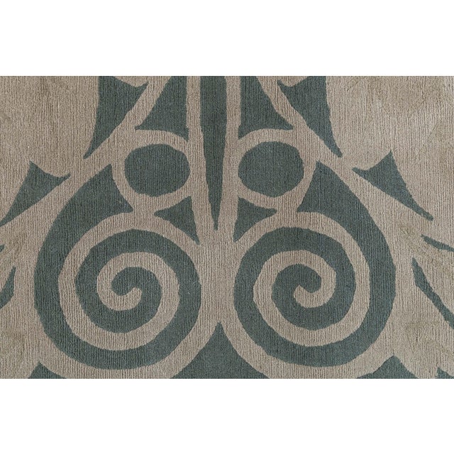 Early 21st Century Art Nouveau Modern Spiral Arabesque Taupe With Forest Green Rug "Nautilus" For Sale - Image 5 of 8