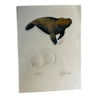 Contemporary Charles Leonard Manatee Original Print For Sale
