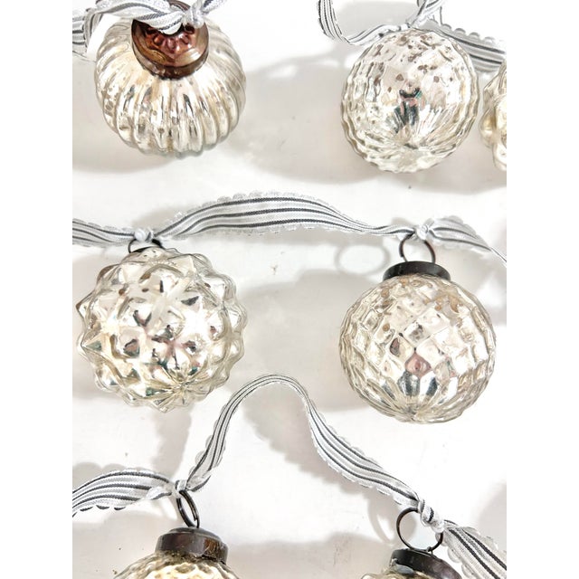 Glass Vintage Silver Kugel-Style Mercury Glass Christmas Ornament Garland, 58" For Sale - Image 7 of 8