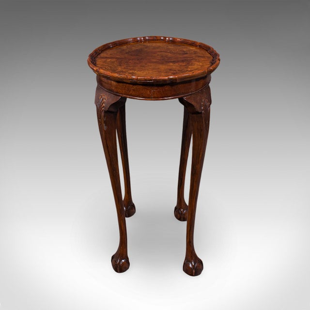 1900 - 1909 Antique Oval Side Table, English, Burr Walnut, Lamp, Wine, Pie Crust, Edwardian For Sale - Image 5 of 12