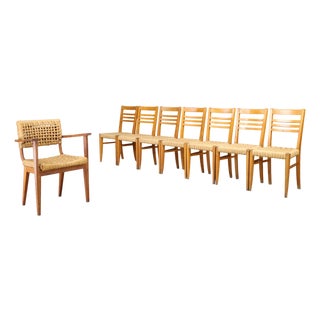 Vintage French Hemp Rope Dining Chairs by Adrien Audoux & Frida Minet for Vibo, 1940, Set of 8 For Sale