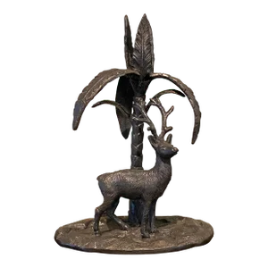 Antique Silver Plated Statue Majestic Stag Standing Beneath a Palm Tree, 1907-1918