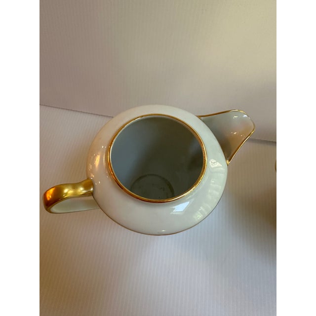 White Vintage 1950s Limoges France Creamer and Sugar Bowl With Lid by Cenpor in Classic White and Gold Trim Set For Sale - Image 8 of 16