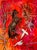 Red Storm by Robin Hextrum | Oil on Canvas Horse rearing with birds in a vibrant red background. For Sale