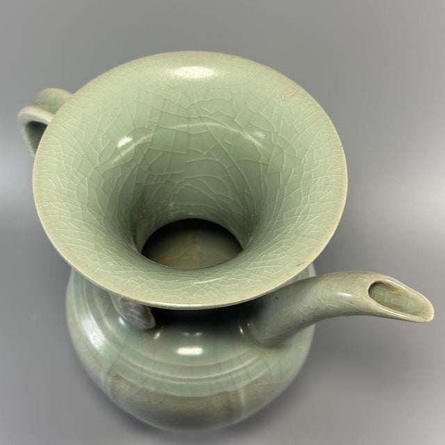 15th Century & Earlier Antique Chinese Longquan Celadon Ewer, Floral‑Decorated Handle For Sale - Image 5 of 7
