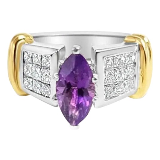 Marquise Amethyst & Diamond Accented Engagement Ring, Size 5.5 For Sale