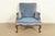 Blue Baker Furniture Style French Provincial Louis XV Carved Walnut Velvet Upholstered Lounge Chair and Ottoman | Circa 1960s For Sale - Image 8 of 16