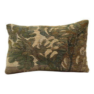 7th Century Brussels Verdure Tapestry Fragment Pillow