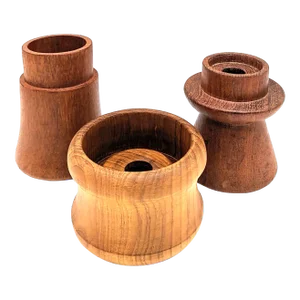 1970s Teak Wood Candle Holders, Set of 3