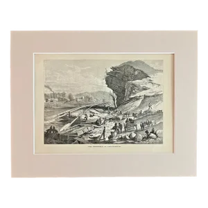 Antique 1874 Wood Engraving "The Tennessee at Chattanooga" in 11x14 Mat