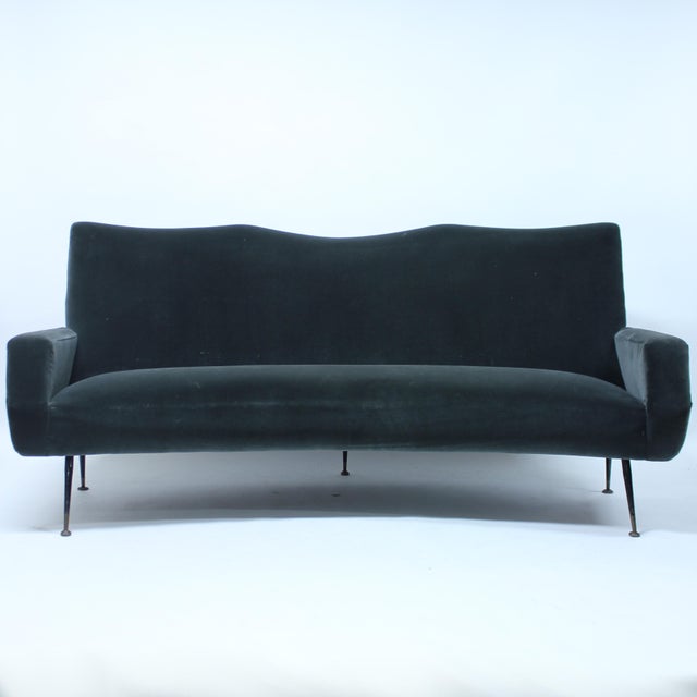 Mid-Century Italian Curved Velvet Sofa, 1950s For Sale - Image 4 of 14