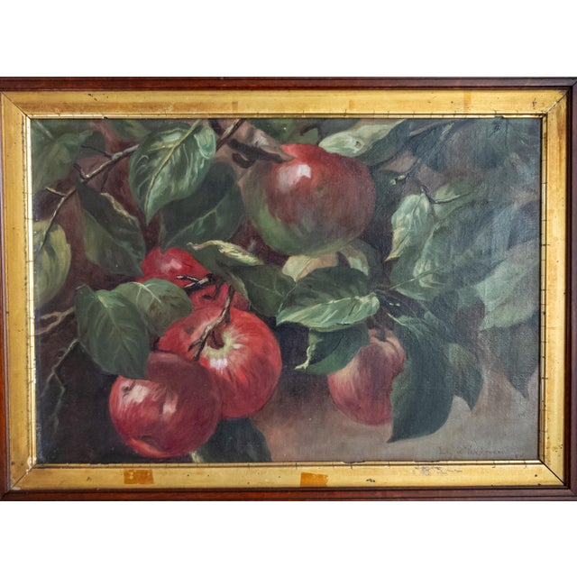 We are selling this charming American 19th century oil painting. This painting features a detailed study of an apple tree...