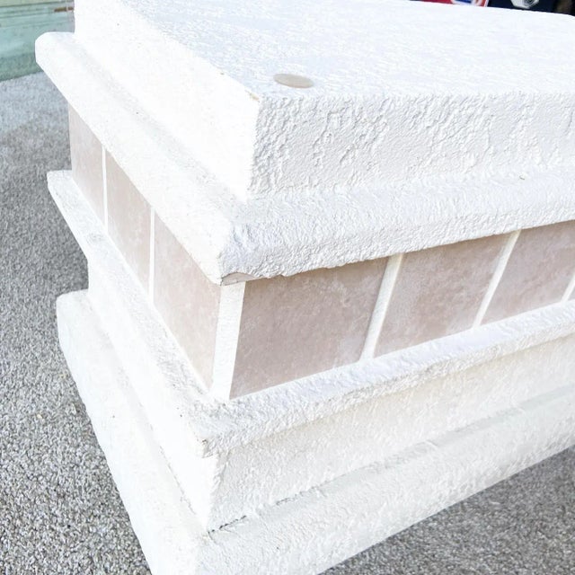 Postmodern Pink Ceramic and Stucco Glass Top Coffee Table For Sale - Image 10 of 11