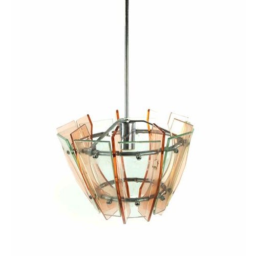 Vintage Pink and Green Art Glass Chandelier, Italy, 1970s For Sale - Image 3 of 5
