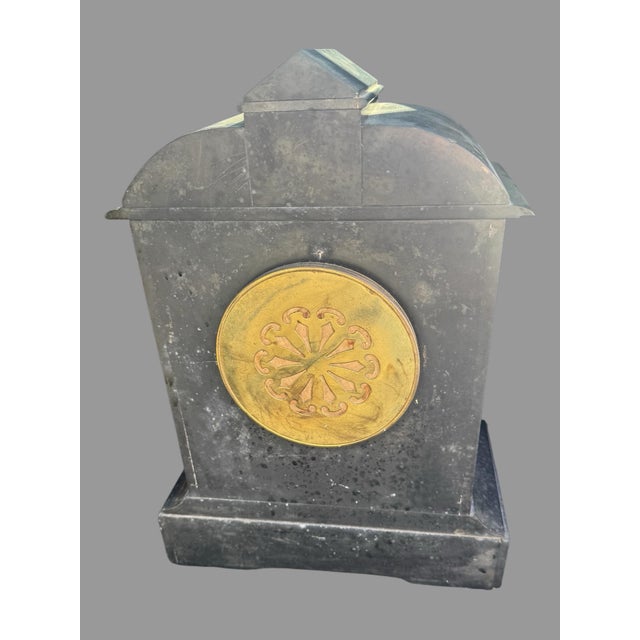 American Antique 19th C Black Marble Mantel Clock Blue Dial Open Escapement 16” For Sale - Image 3 of 10