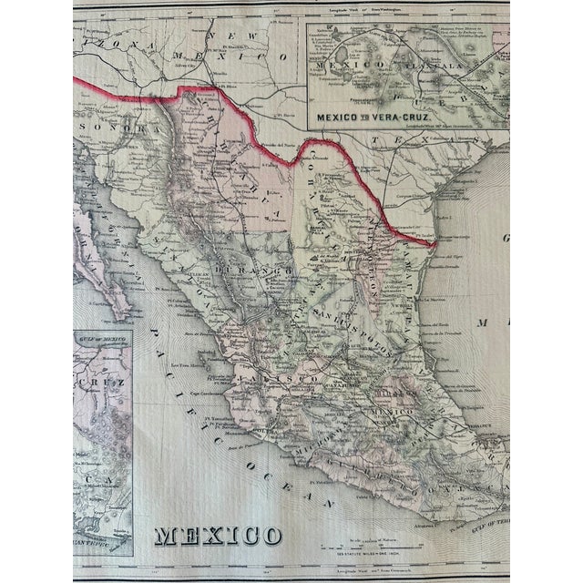 Mexican Mexico to Vera Cruz and Tehuantepec, Original Map by Gray, 1884 For Sale - Image 3 of 5