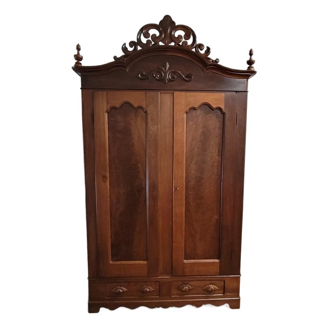 19th Century American Rococo Revival Walnut Burl Breakdown Armoire For Sale