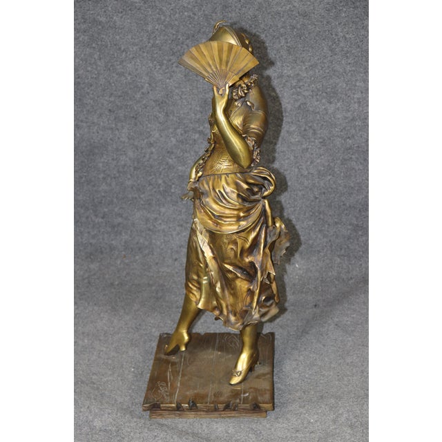19th C. Large Belle Epoque Bronze Statue of Lady With Fan Signed Paul Dubois For Sale - Image 4 of 13