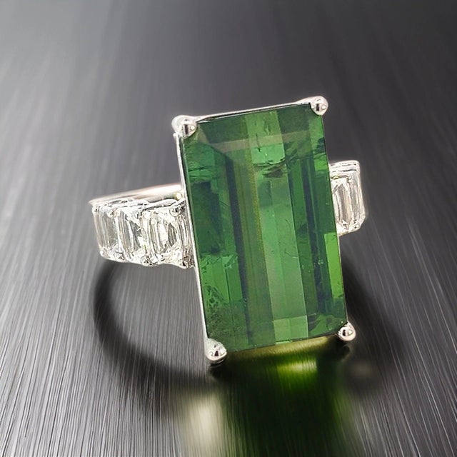 Metal Natural Tourmaline White Sapphire Ring 6.75 14k WG 21.03 TCW Certified For Sale - Image 7 of 18