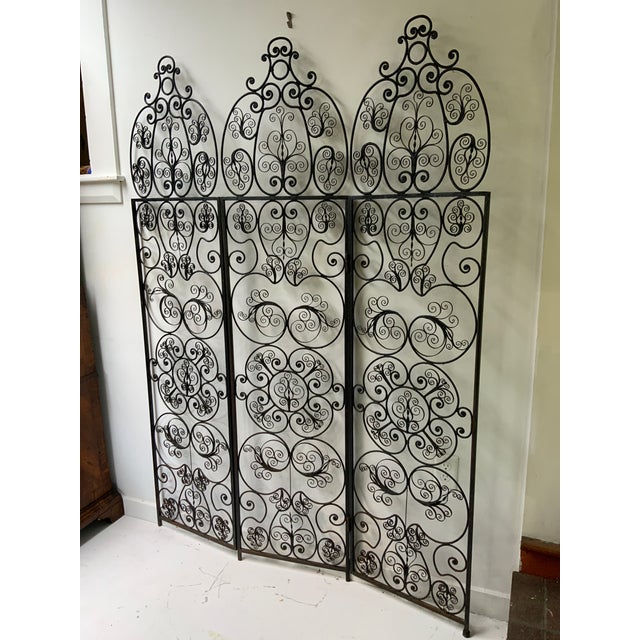 Spanish Revival Early 20th Century Spanish Cast and Forged Iron 3 Part Folding Screen For Sale - Image 3 of 8