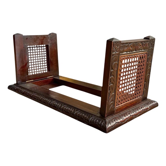 Early 20th Century Jacobean Revival Book Slide in Mahogany With Cane Panels For Sale