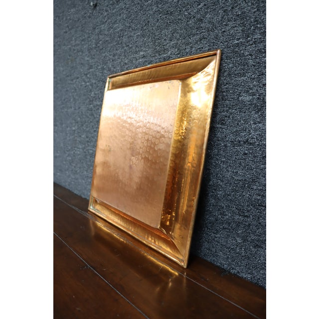 Hammered Copper Square Tray With Wide Gallery Rim For Sale - Image 10 of 10