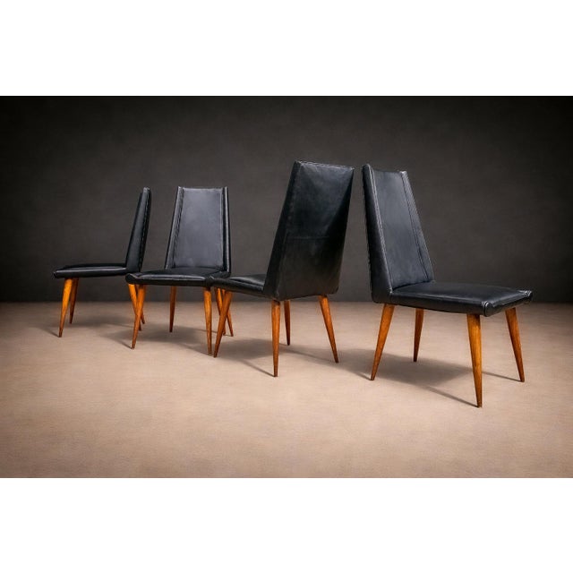 Black Set of 4 Chairs in Caviuna Wood & Black Leather, Giuseppe Scapinelli, 1950s For Sale - Image 8 of 14