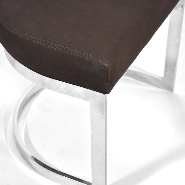Metal Upholstered Stool with Chrome Base For Sale - Image 7 of 8
