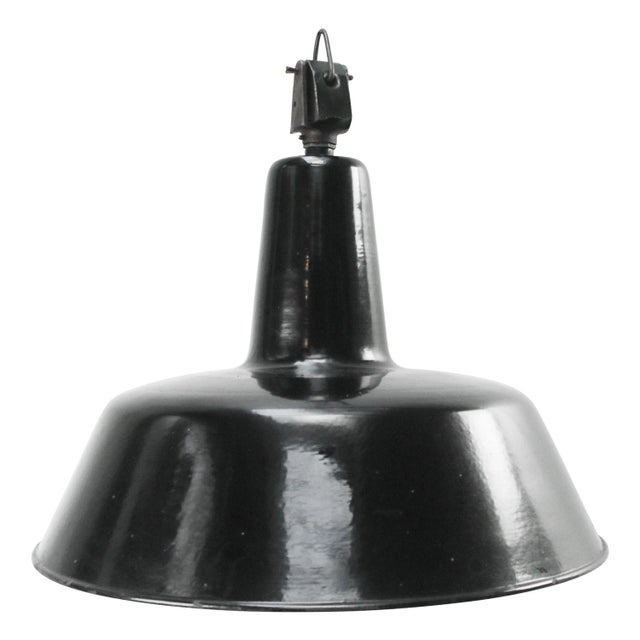 1950s Vintage Industrial Factory Black Enamel Pendant Light by Philips For Sale - Image 5 of 5