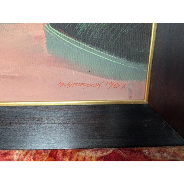 An exceptional and beautifully preserved 1967 original oil on canvas painting by celebrated mid-century Thai artist Sanong...