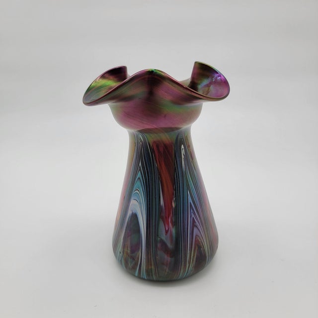 Antique Art Nouveau Josef Rindskopf Bohemian Pulled Feather Iridescent Art Glass Vase For Sale In Las Vegas - Image 6 of 9