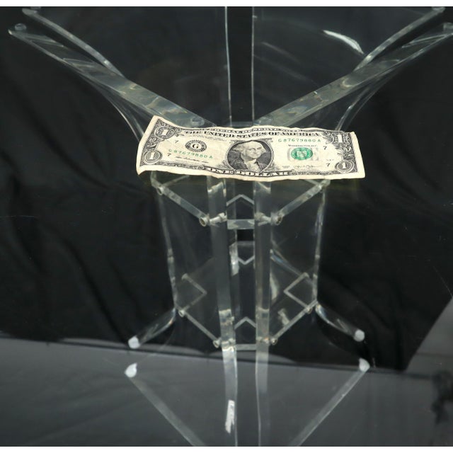 Set of 4 Lucite Dining Chairs Square Dining Table on Single Pedestal Base For Sale - Image 6 of 18