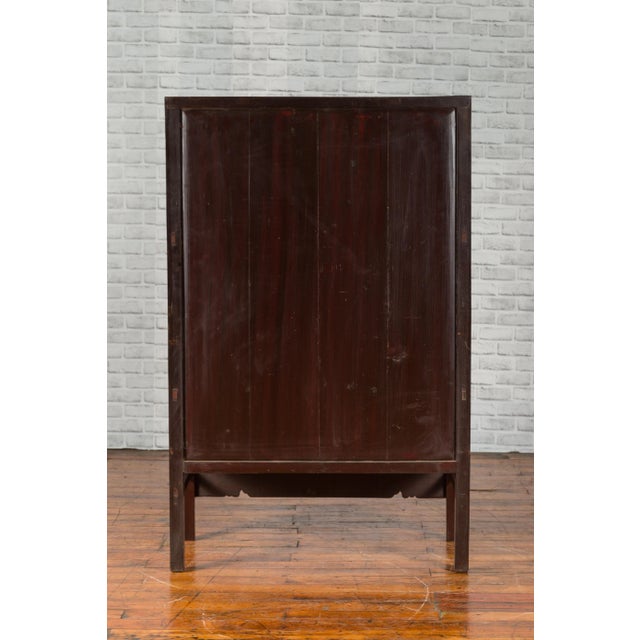 Chocolate Chinese Two-Toned Early 20th Century Cabinet with Carved Apron and Inner Drawers For Sale - Image 8 of 13