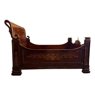 19th Century Italian Carved Inlaid Mahogany Burl Full Bed For Sale